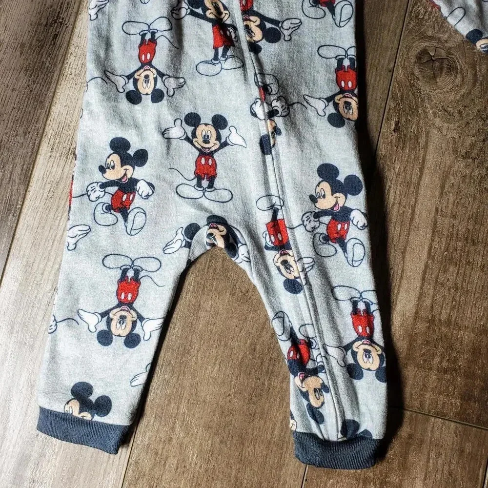 Disney Baby Gray Mickey Mouse One Piece PJ Pajamas Size 6m